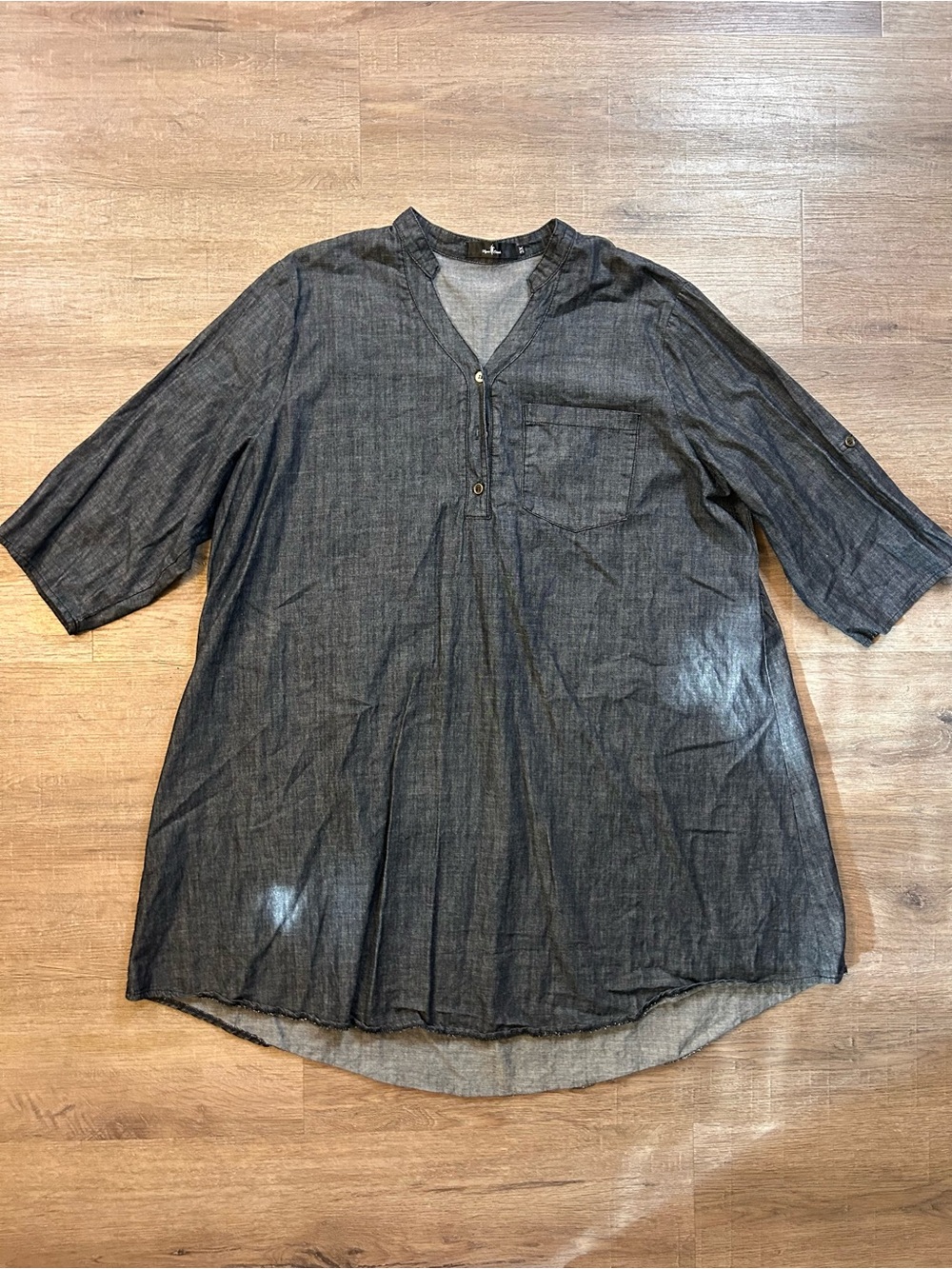 Gigi Moda Tunic Blouse Womens 3X Dark Gray Popover 3/4 Sleeve V-Neck